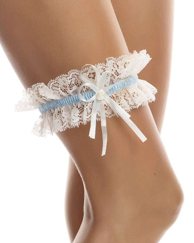 Strømpebånd Rose - Ivory/Light Blu One Size