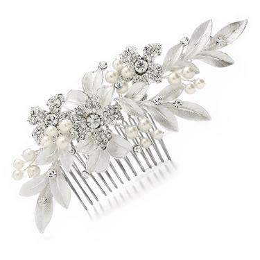 Hand Painted Leaves W. Pave Crystals - Silver
