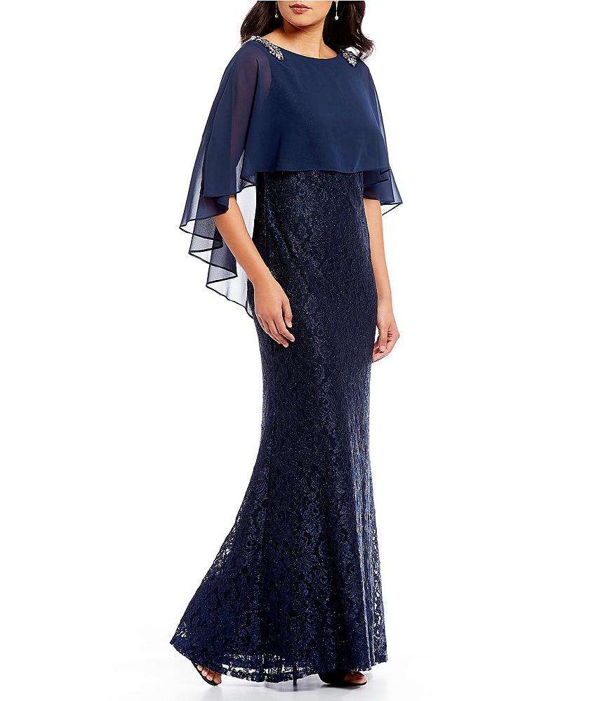 Selskapskjole navy blonde kort cape - Navy 6