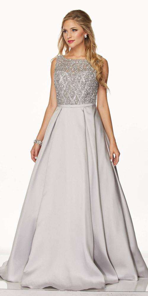 Glitter & Satin Gown Silver - Silver M