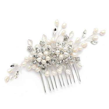Freshwater Pearl Comb W. Crystal Leaves