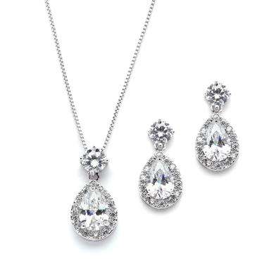 Halo Pear Shaped Set - Silver