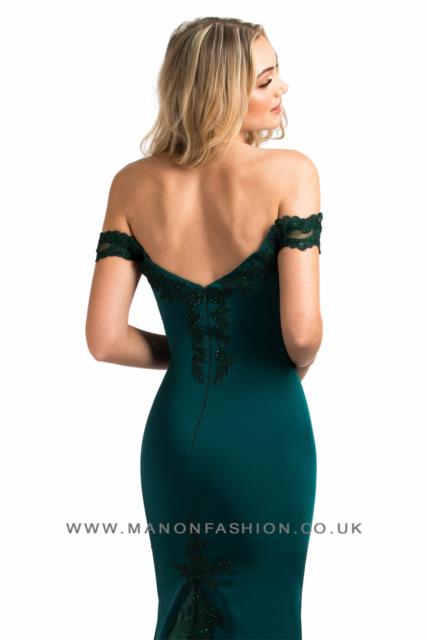 Off shoulder dark green slimfit dress