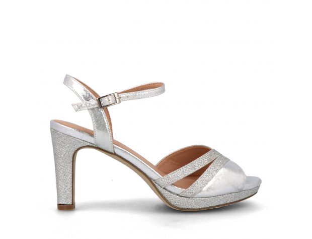 Ankle Strap Sandal Heels Sparkle Silver