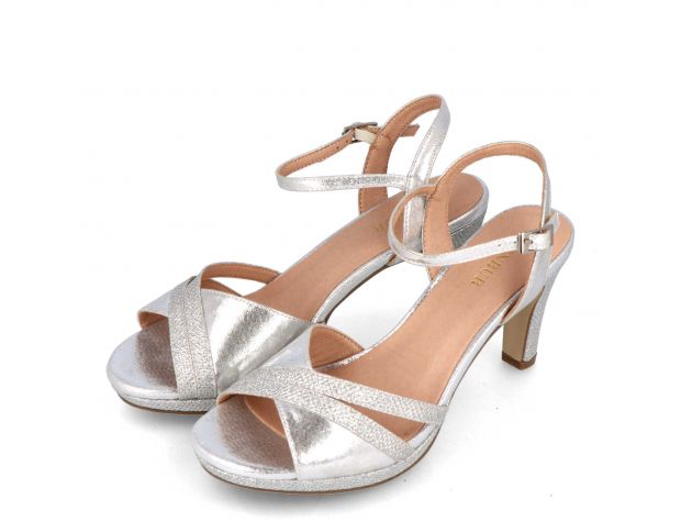 Ankle Strap Sandal Heels Sparkle Silver