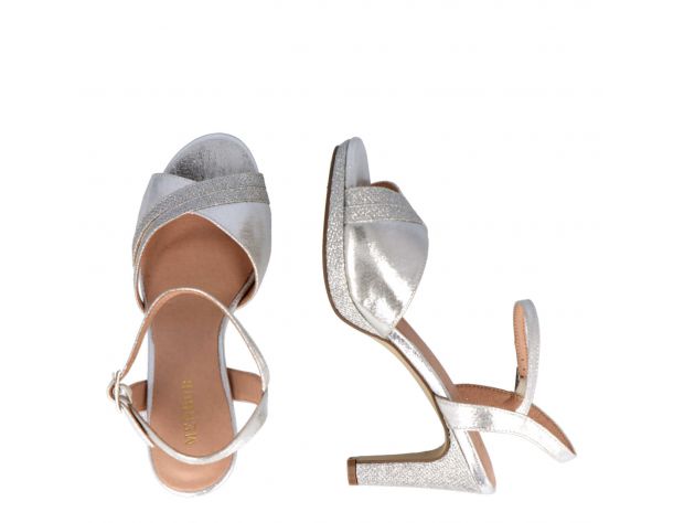 Ankle Strap Sandal Heels Sparkle Silver