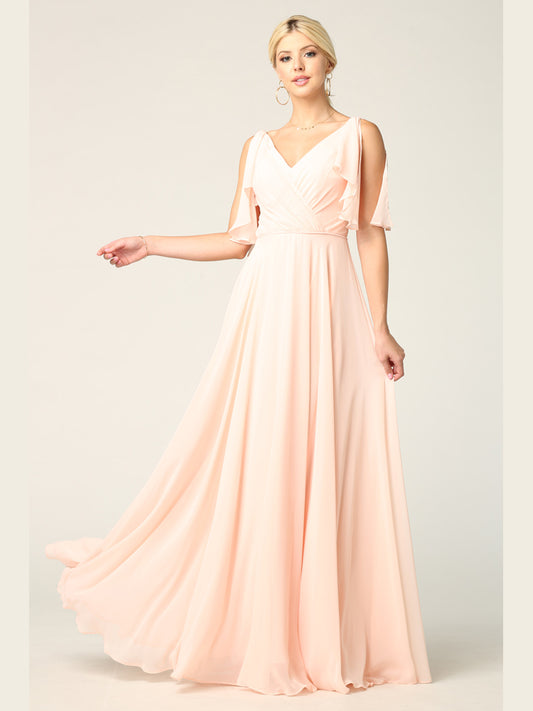 Selskapskjole Chiffon Sleeve V-Neck Blush