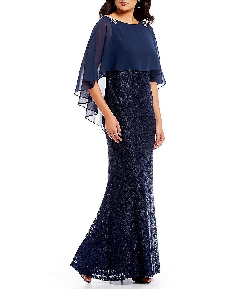 Selskapskjole navy blonde kort cape - Navy 6
