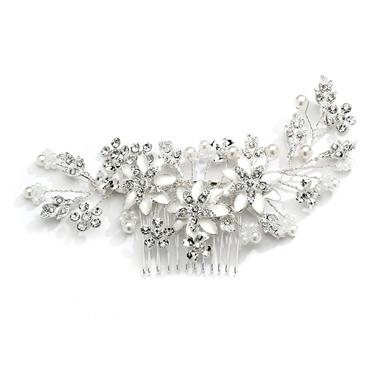 Pearls & Crystal Floral Sprays - Silver