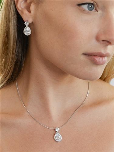Halo Pear Shaped Set - Silver