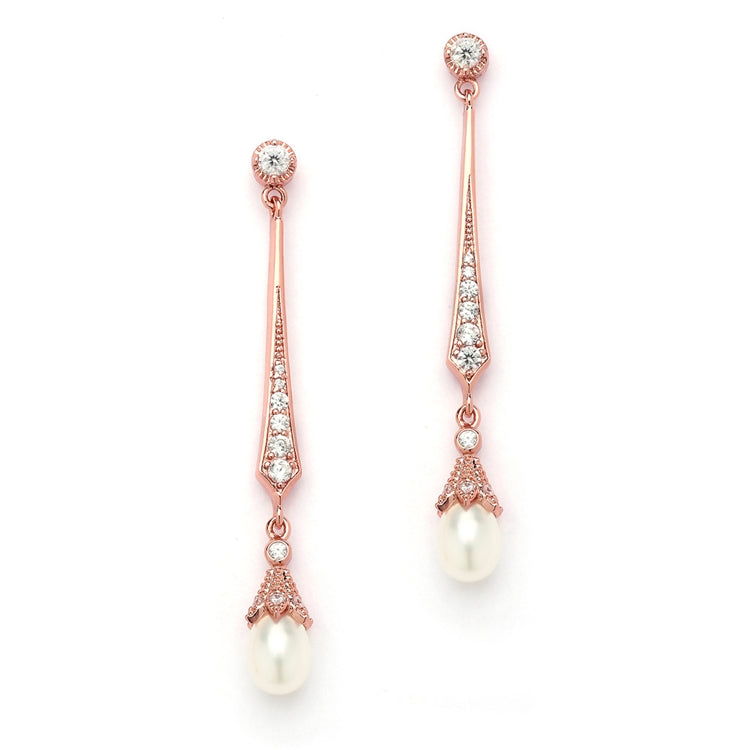 Øredobber Dangle Freshwater Pearl - Rose gold