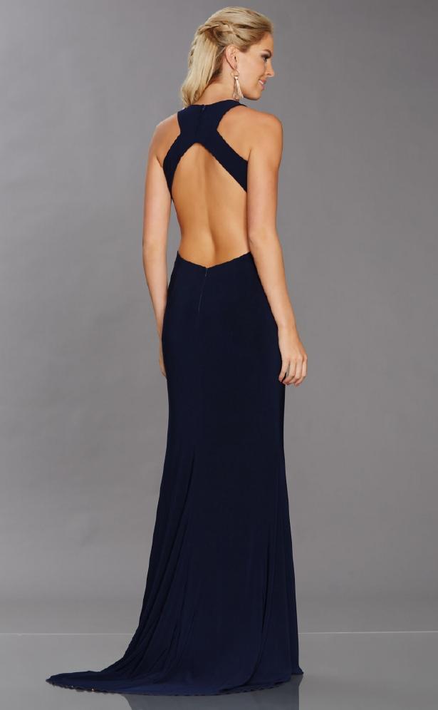Jersey Open Back Rose Detail Dress - Navy 6