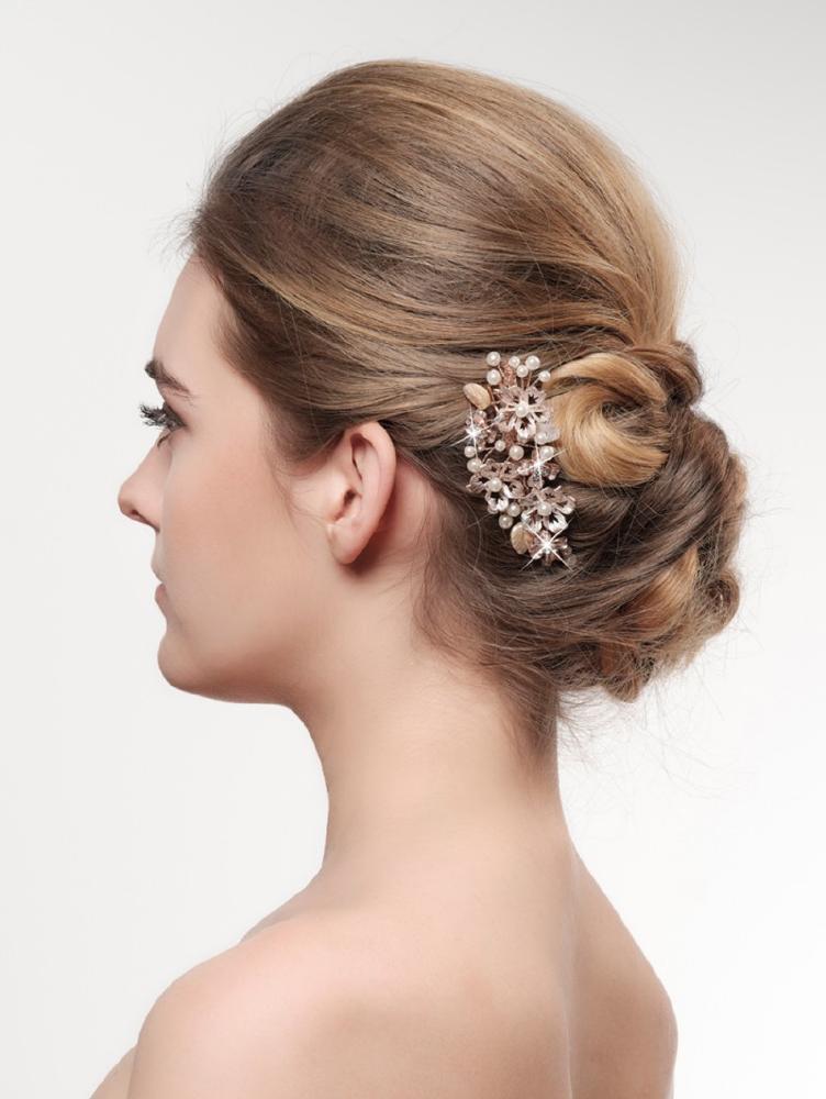 Hårpynt Clip "Pearl & Open Flower" Rose Gold