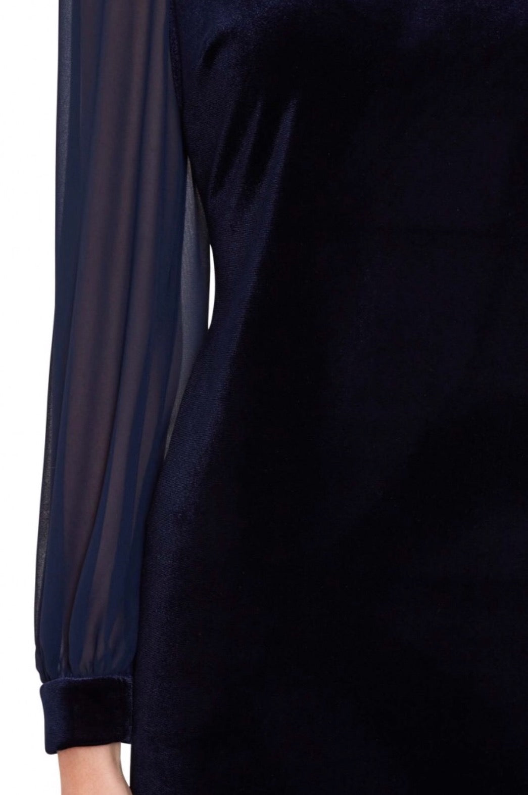 Drita Velvet Dress w/ Chiffon Sleeves - Navy 38