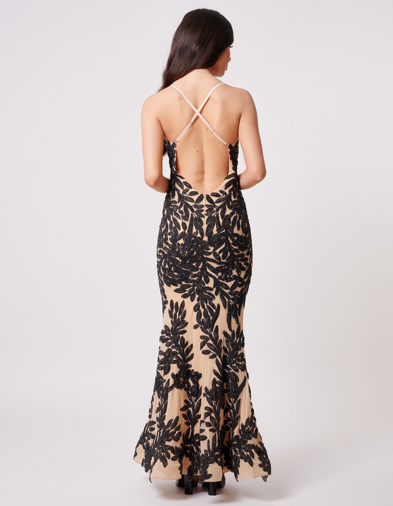 Sansa Black Lace Nude Dress - Nude/Black 38