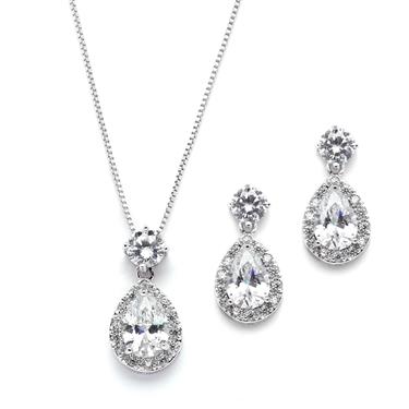 Halo Pear Shaped Set - Silver