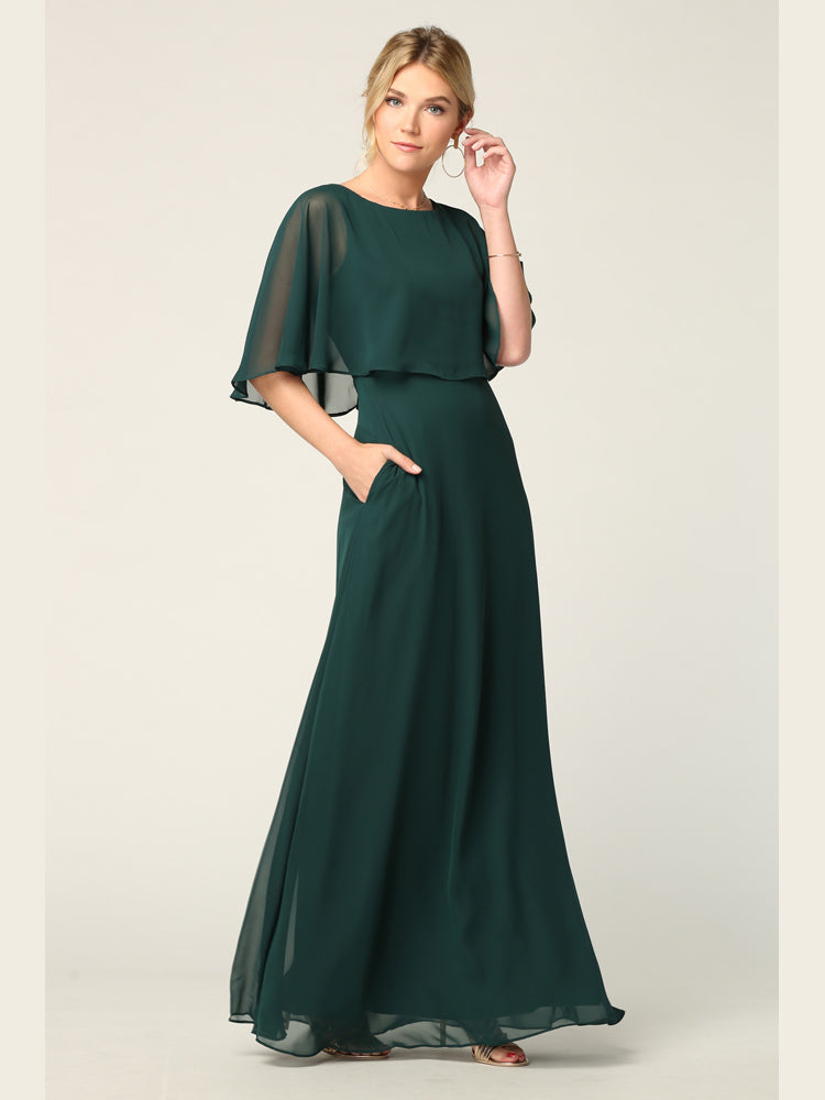 Selskapskjole "Chiffon Cape Overlay" Hunter Green