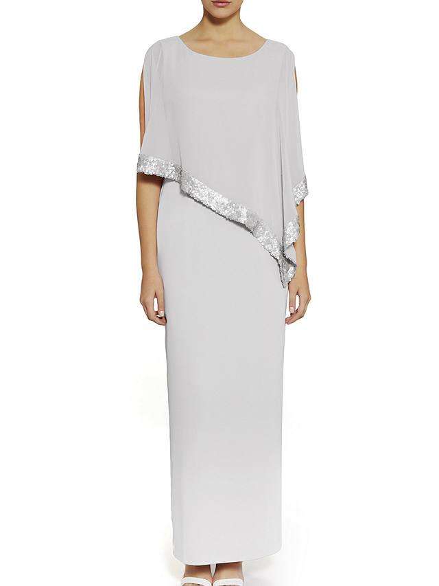 Sequin Trim Cape Dress - Light Grey UK 16