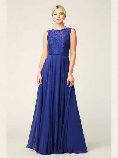 Lang kjole "Lace Top Illusion" Royal Blue