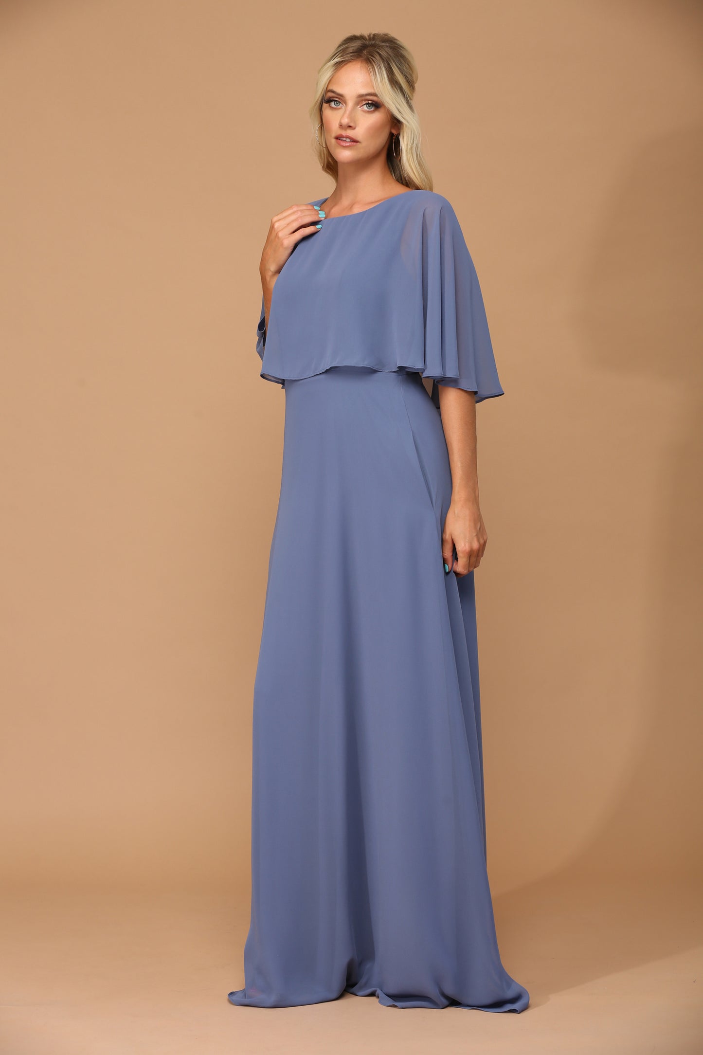 Selskapskjole "Chiffon Cape Overlay" Slate Blue