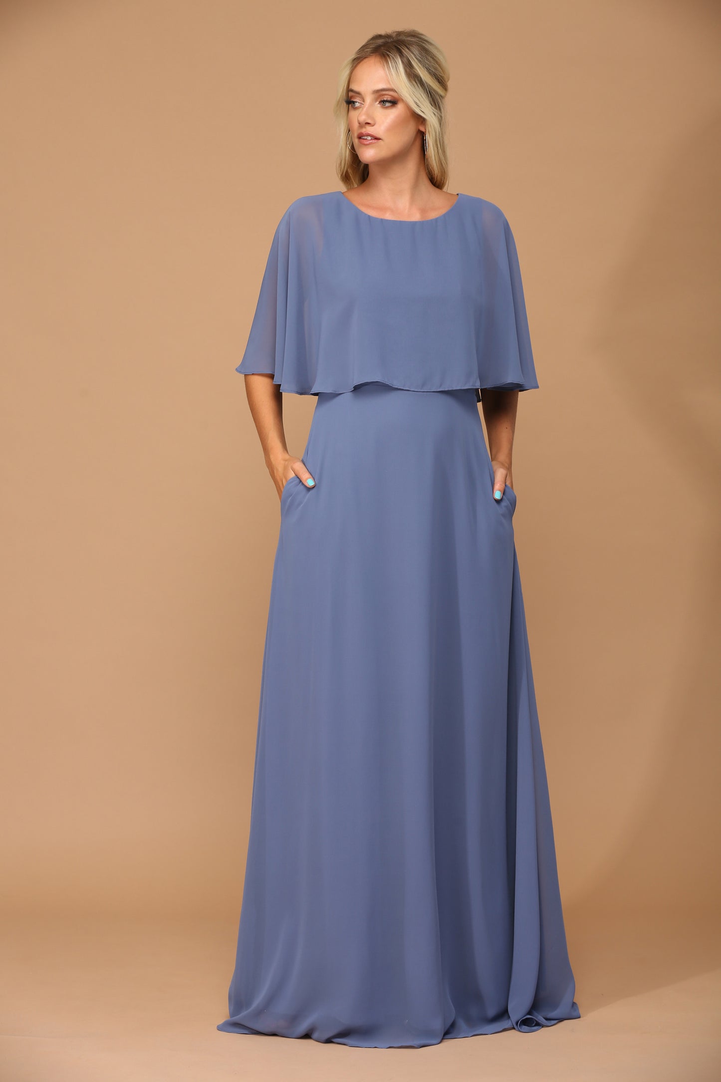 Selskapskjole "Chiffon Cape Overlay" Slate Blue