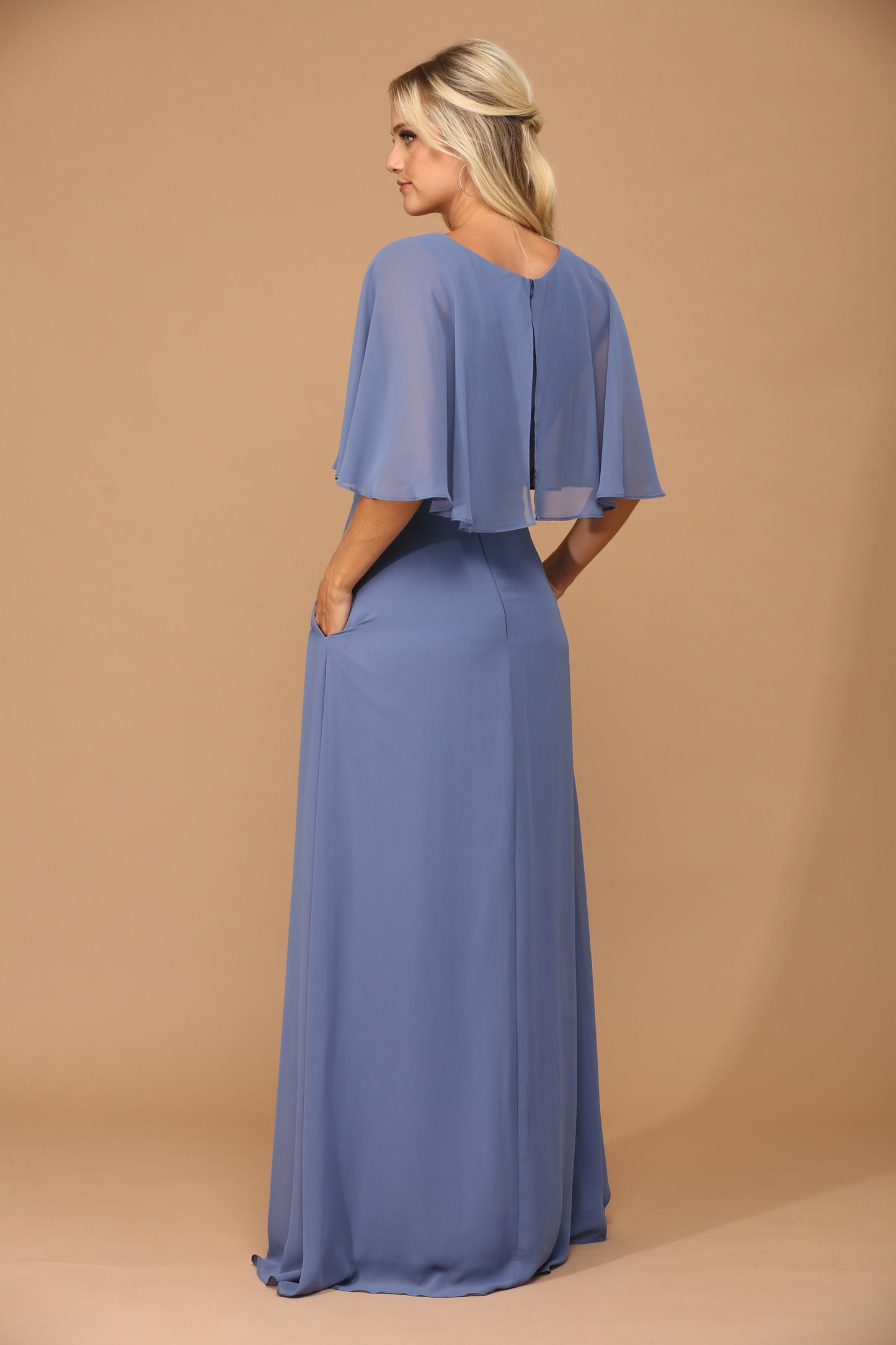 Selskapskjole "Chiffon Cape Overlay" Slate Blue