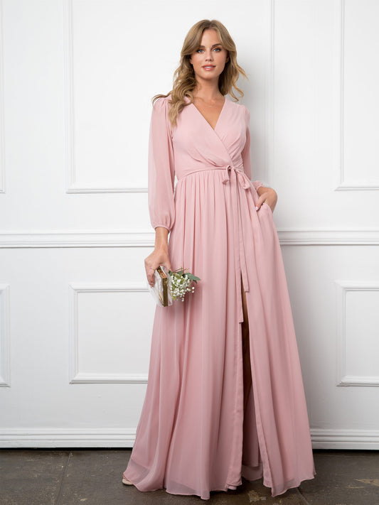 Selskapskjole 3/4 Chiffon Sleeve Dusty Rose