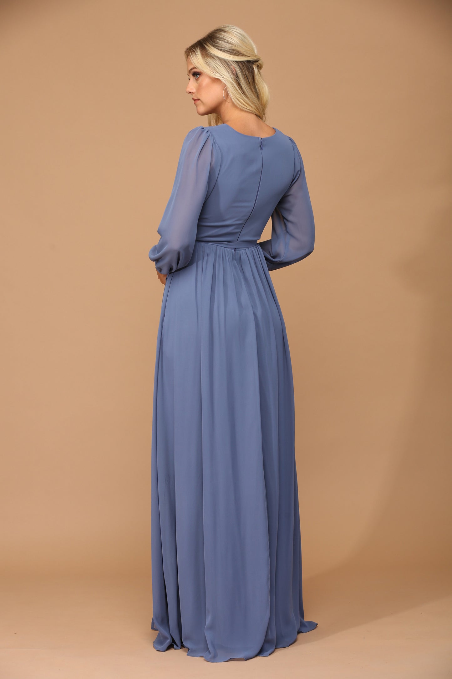 Selskapskjole 3/4 Chiffon Sleeve Slate Blue