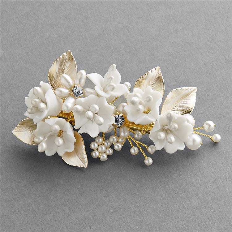 Hair Comb "Hand Painted Leaves Gold"