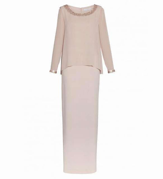 Longsleeve Sequin Trim Dress Apricot - Apricot UK 16