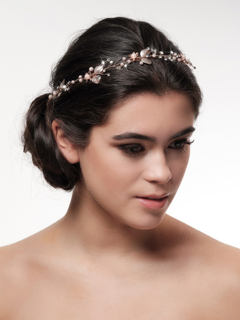 Hårpynt Vine Rose Gold & silver crystals