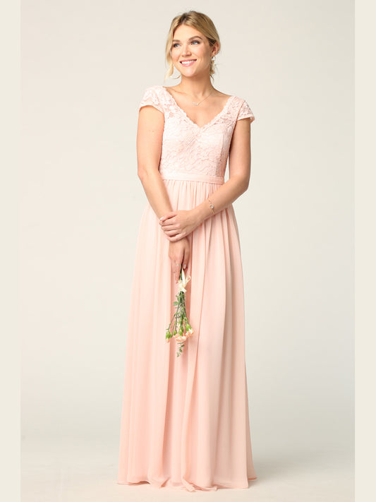 Lace Top Chiffon Dress Blush