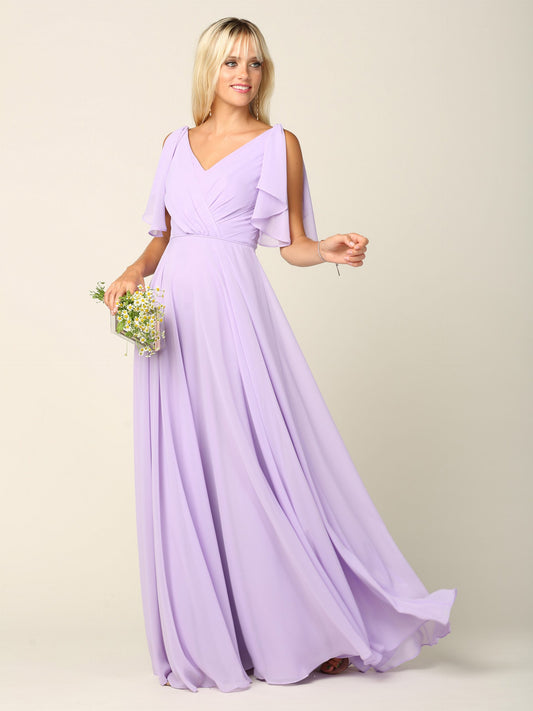 Selskapskjole Chiffon Sleeve V-Neck Lilac