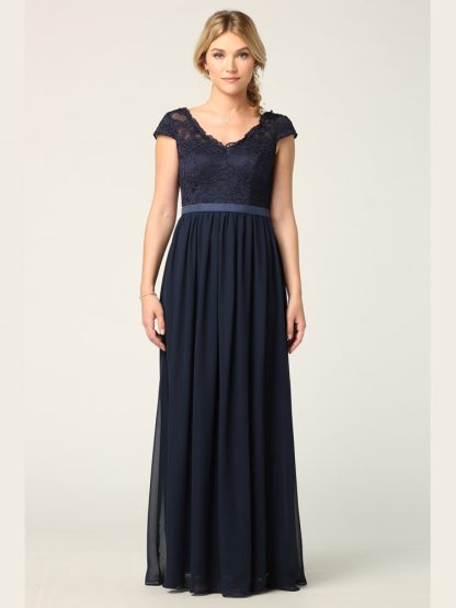 Lace Top Chiffon Dress Navy