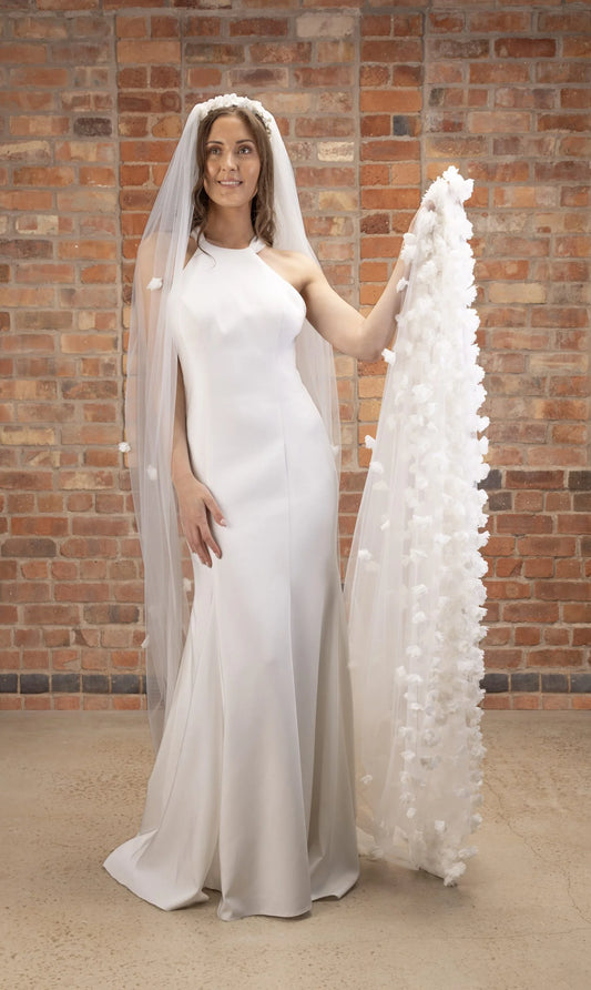 Slør med 3D blomster 300 cm - Ivory