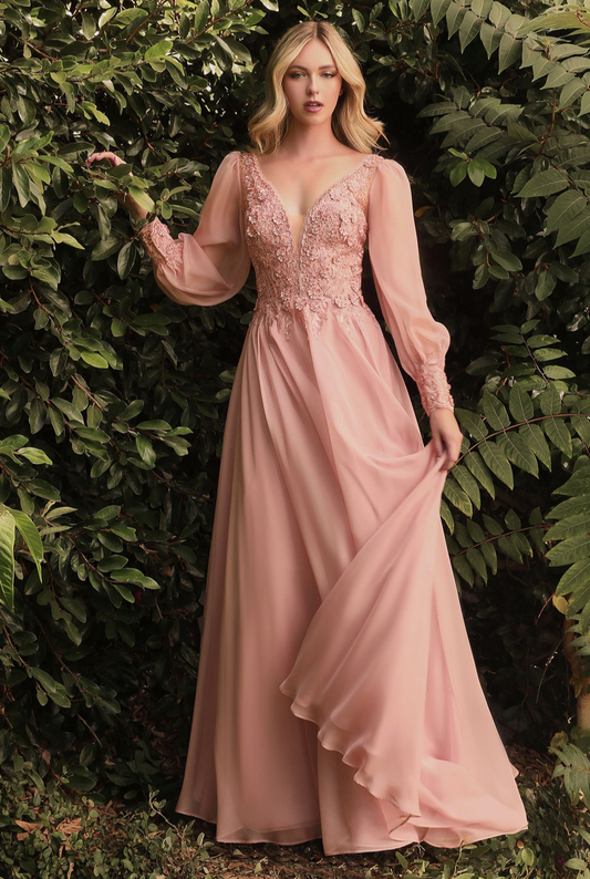 Selskapskjole "Long Sleeve Sparkle" Rose Gold