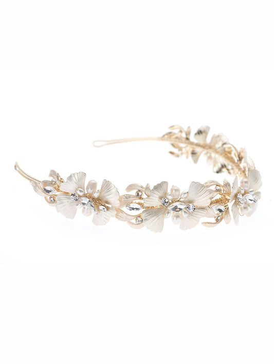 Tiara "Flowers and freshwater pearls" Gold