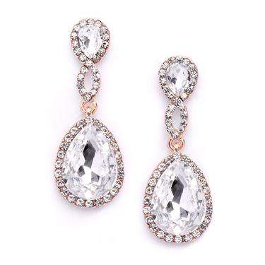 Braided Teardrop Crystal Earrings - Rose Gold