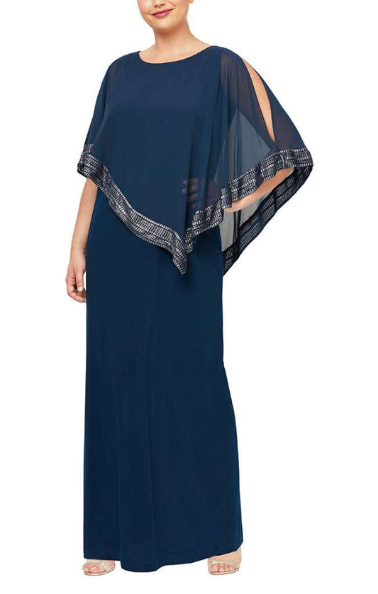 Navy Silver thread Cape Dress