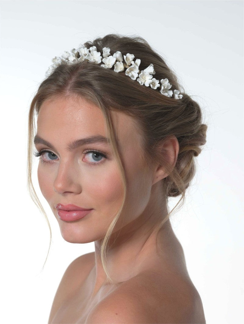 Tiara med porsjelen blomter - Ivory/Gold