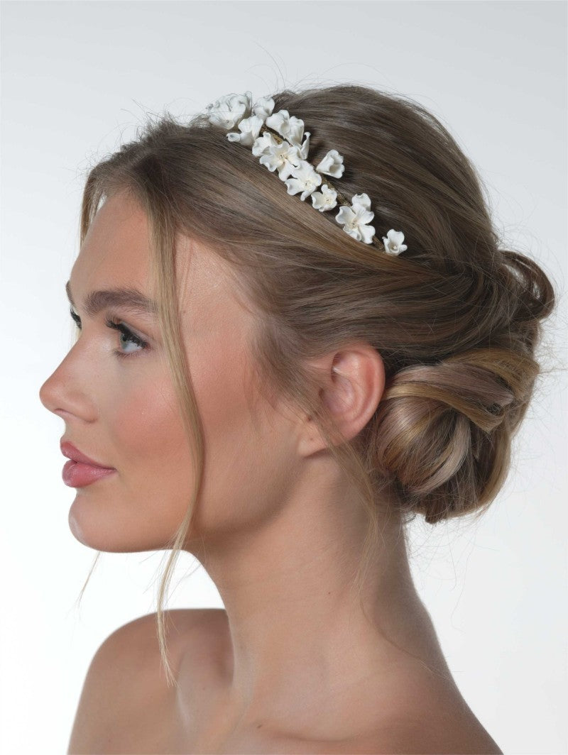 Tiara med porsjelen blomter - Ivory/Gold