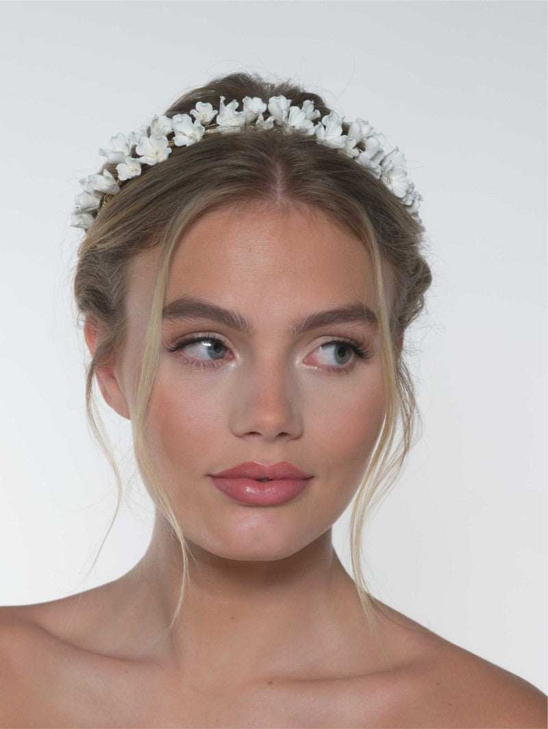 Tiara med porsjelen blomter - Ivory/Gold