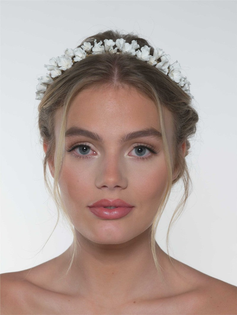 Tiara med porsjelen blomter - Ivory/Gold