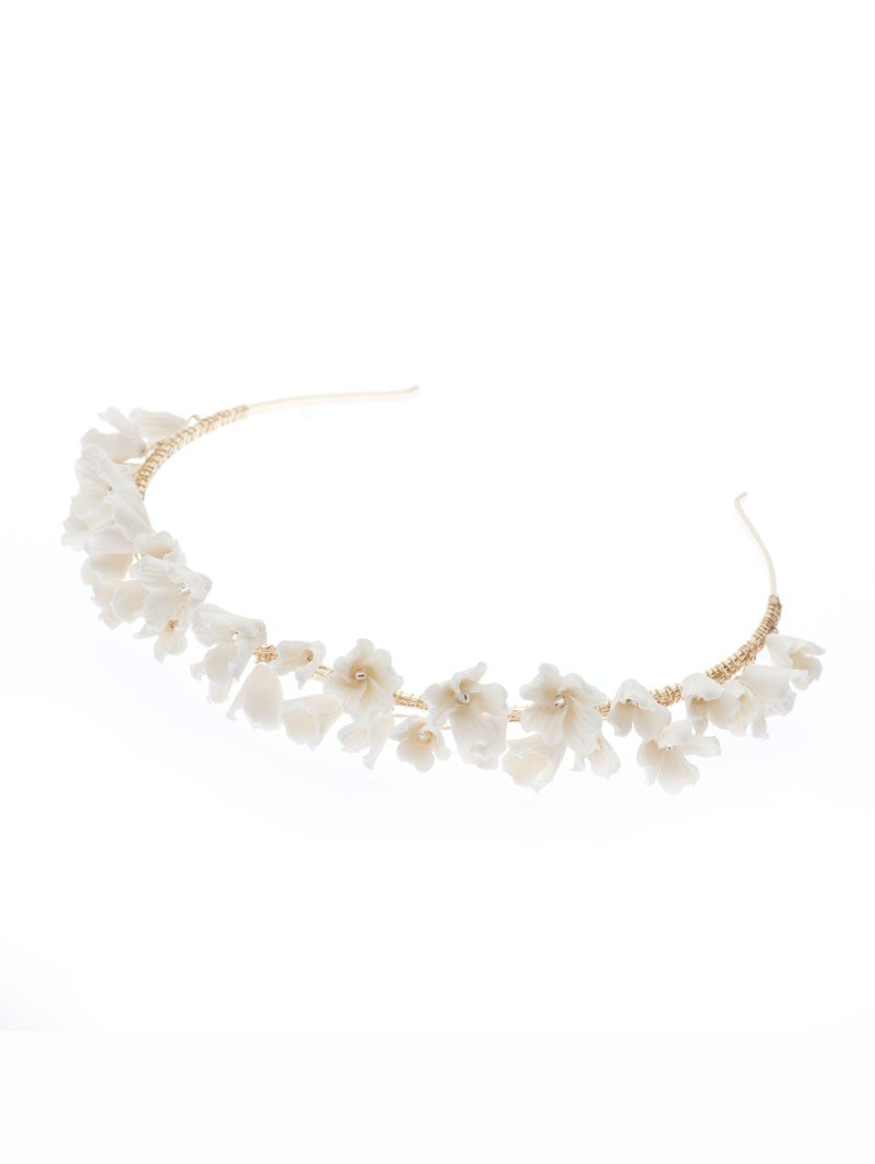 Tiara med porsjelen blomter - Ivory/Gold