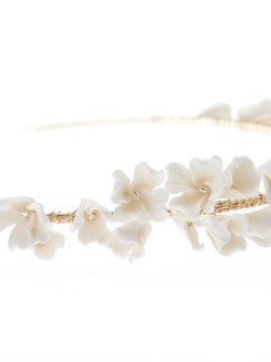 Tiara med porsjelen blomter - Ivory/Gold