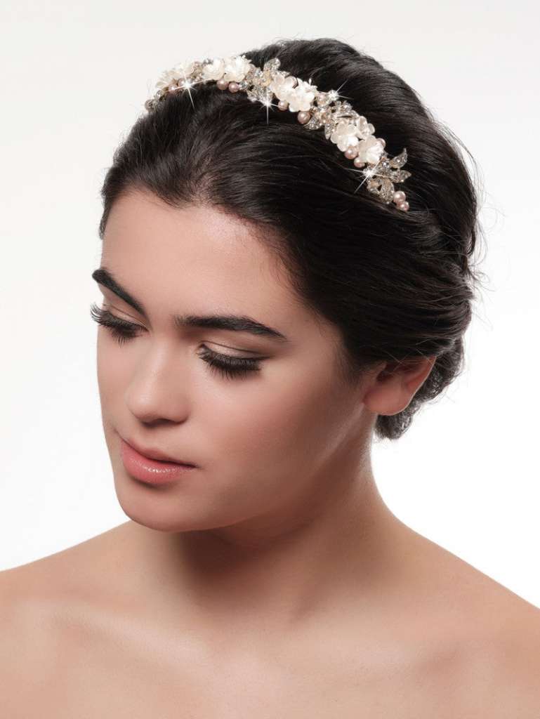 Tiara gold w/ blush pearls & flowers - gold