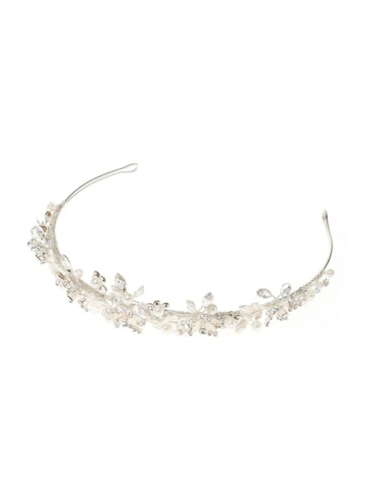 Tiara med blomster- og blader detaljer - Silver