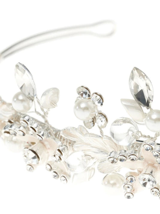 Tiara med blomster- og blader detaljer - Silver
