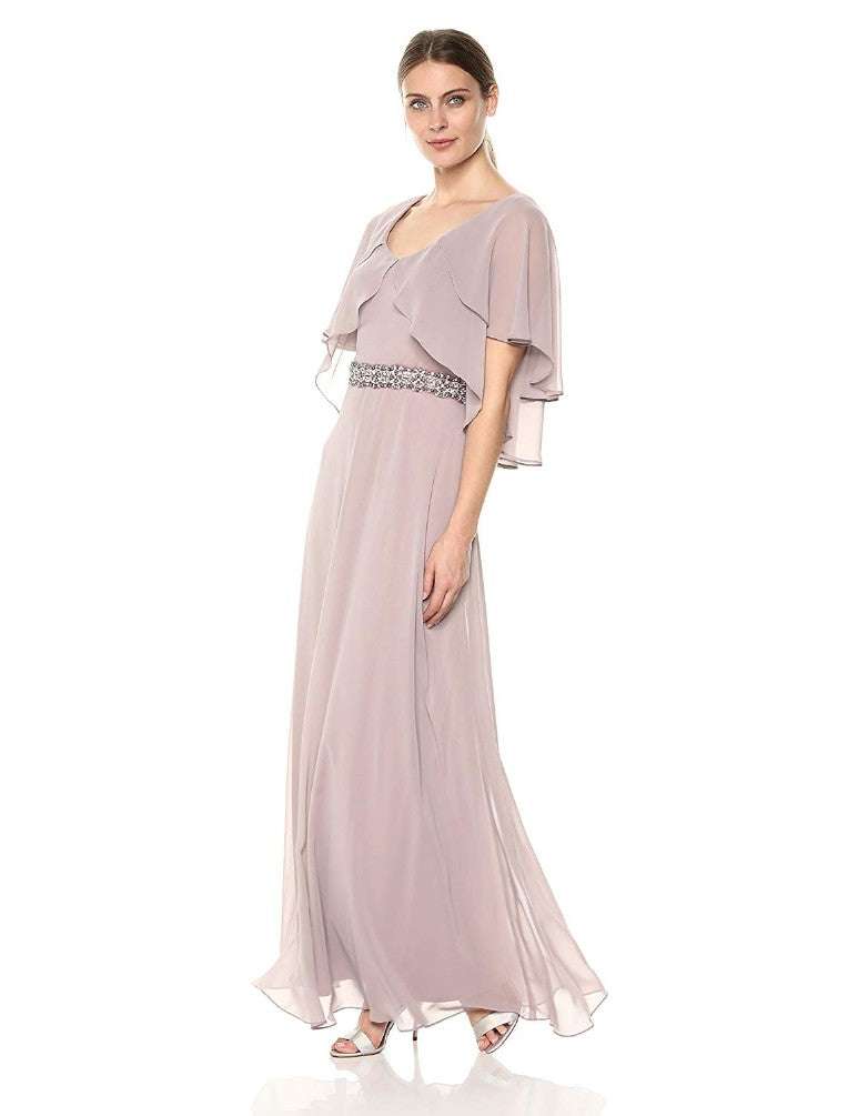 Chiffon Arm Sparkle Belt Dress - Pale Blush 12