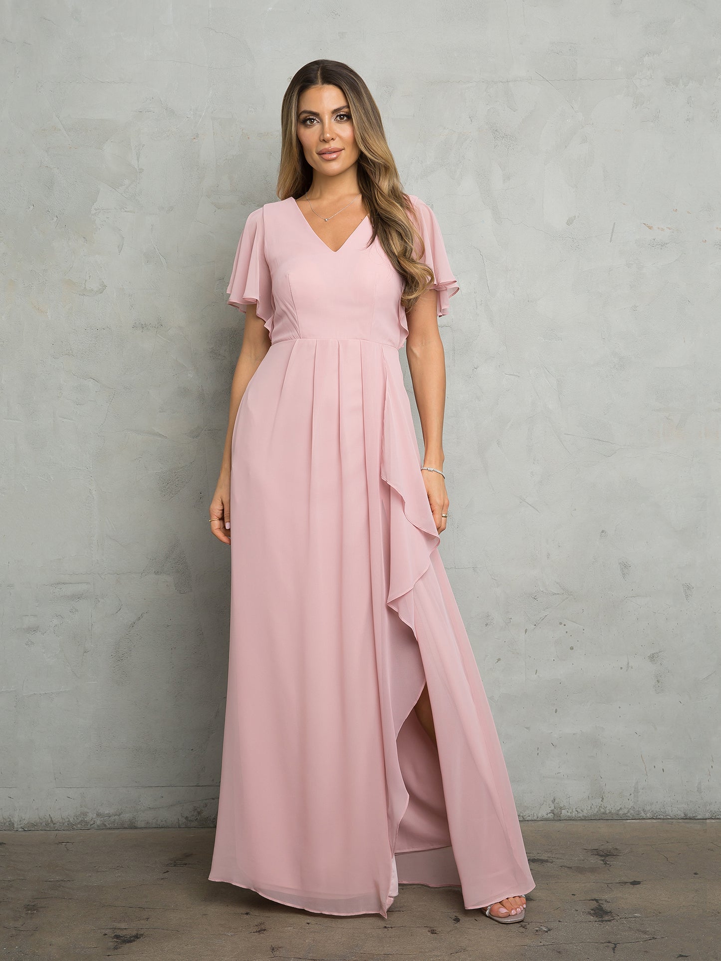 Selskapskjole "Flutter Sleeve Chiffon" Dusty Rose